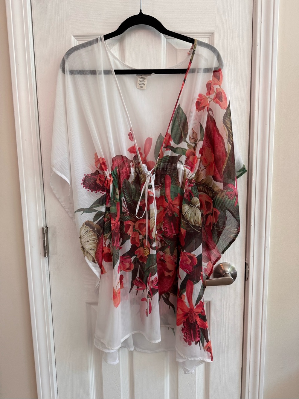 BLEU ROD BEATTIE Caftan Floral Sheer Swim Cover Up Size Large